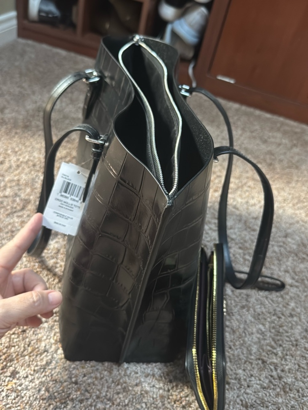 Coach Black Croc-Mollie Tote with Matching Wallet Set - Picture 3 of 5